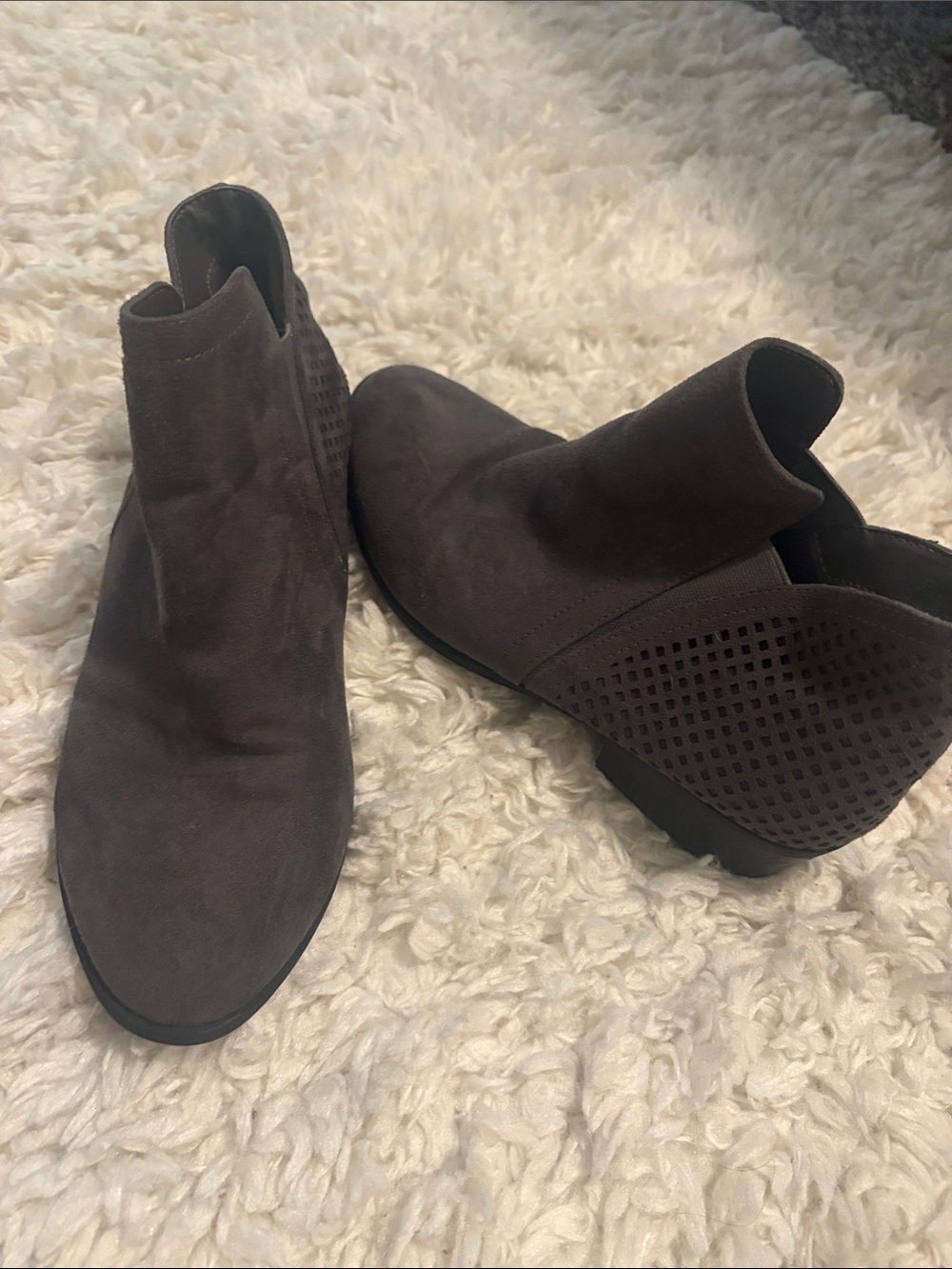 MIA Dark Brown Suede Perforated Ankle Booties